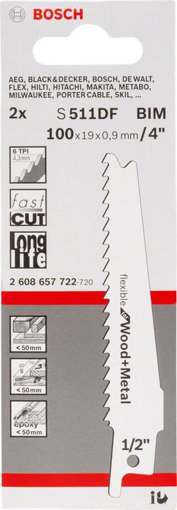 Produktbild Bosch Professional Zubehör Säbelsägeblatt S 511 DF, Flexible for Wood and Metal, 2er-Pack