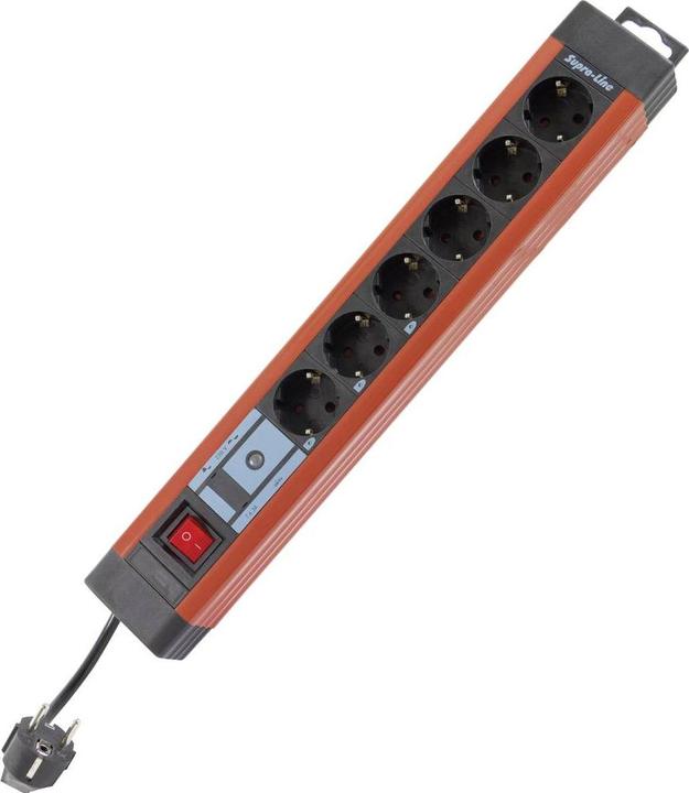 Actual product image REV Power strip with ÜSS, red/grey, 6-way, 6xSchuko, with switch, 3m supply cable (6 x, CEE 7/3, 2.80 m)