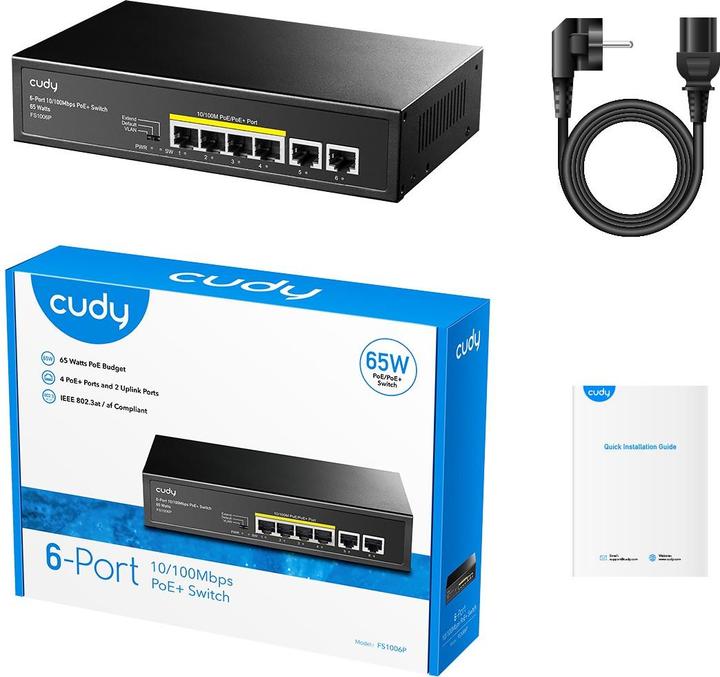 Actual product image Cudy FS1006P network switch Fast Ethernet (10/100) Power over Ethernet (PoE) Black (6 ports)
