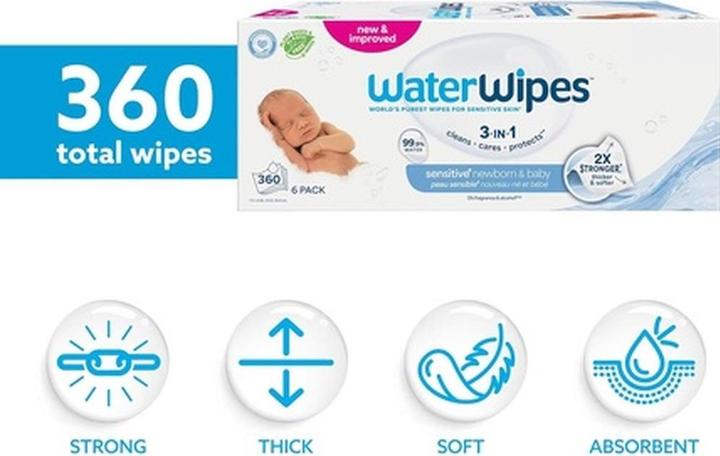 Image du produit WaterWipes Sensitive Newborn & Baby Wipes 360 Count - Pack of 6 (360 pièce(s))