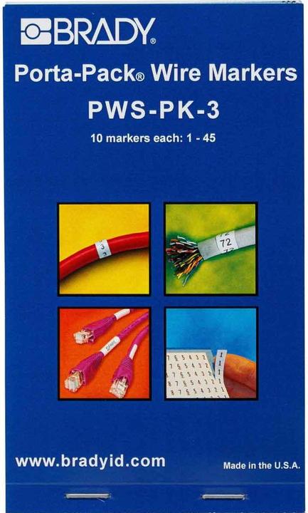 Actual product image Brady Porta-Pack booklets with self-laminating, pre-printed cable identification labels