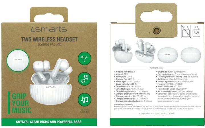 Actual product image 4smarts TWS Bluetooth Kopfhörer SkyBuds Pro ANC (ANC, 20 h, Wireless)