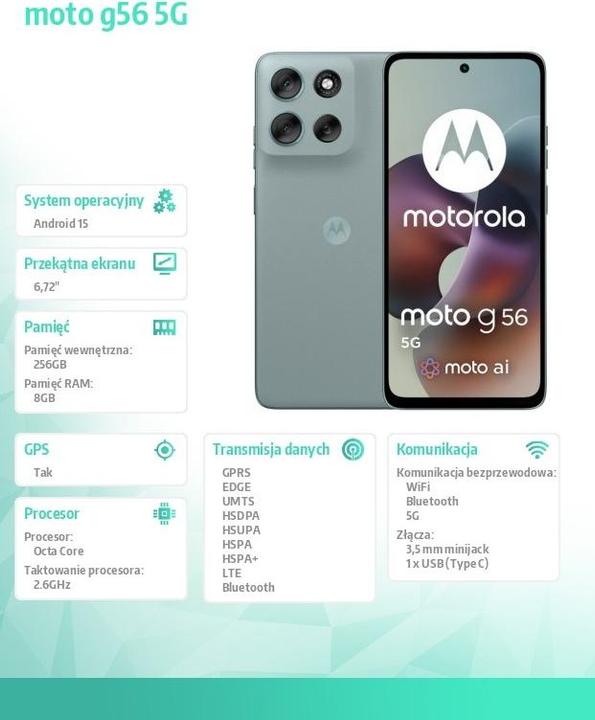 Image du produit Motorola Moto G56 (256 Go, Pantone Gray Mist, 6.72", Double SIM, 5G)