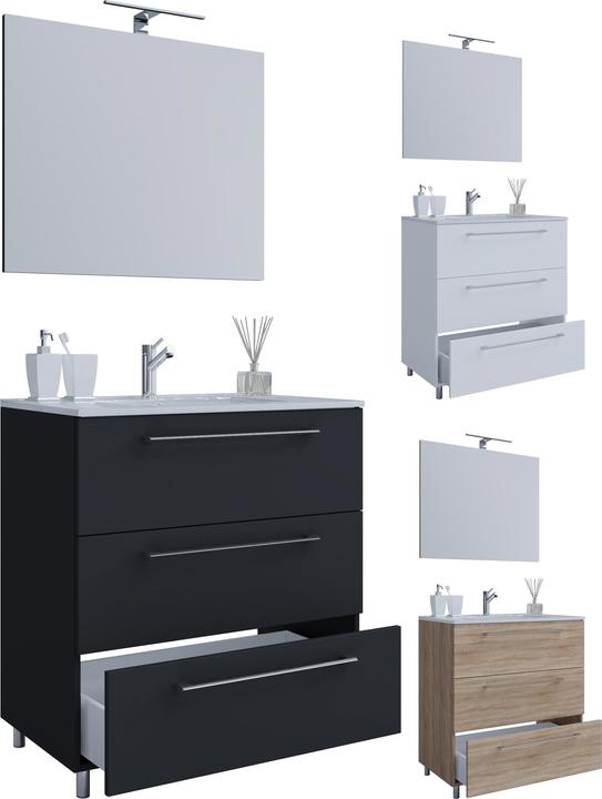 Actual product image VCM 3-piece wash place washbasin Badinos 3 drawers mirror