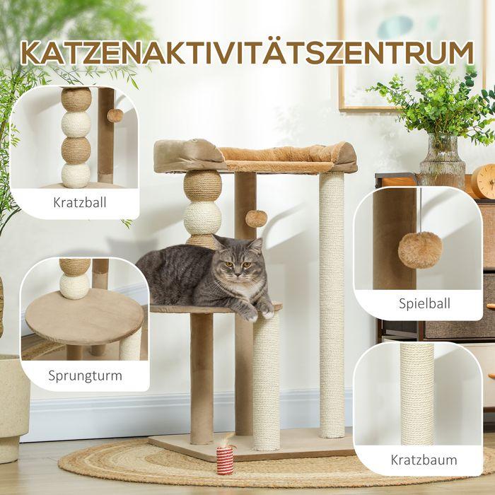 Produktbild Swisshandel24 Kratzbaum 86 cm Katzenbaum mit Spielball, für Katzen bis 7 kg, Kaffee (86 cm, Kaffee)