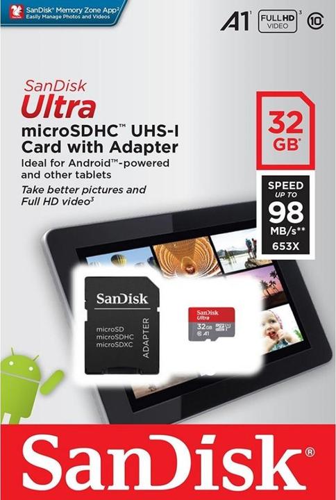 Immagine prodotto Sandisk Ultra mit Adapter (32 GB, microSDHC, U1, UHS-I)