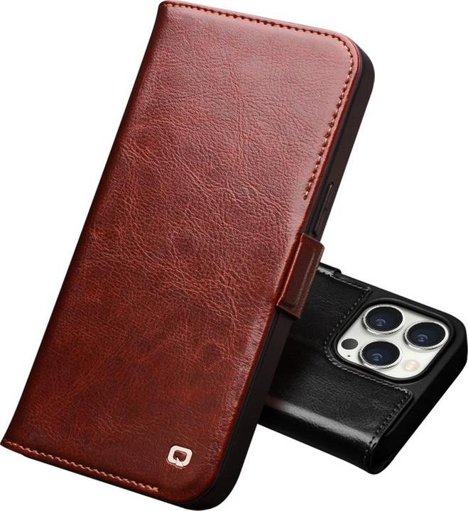 Actual product image QiAlino Cover Flip with Magnetic Closure Dark Brown (Apple iPhone 15 Pro)
