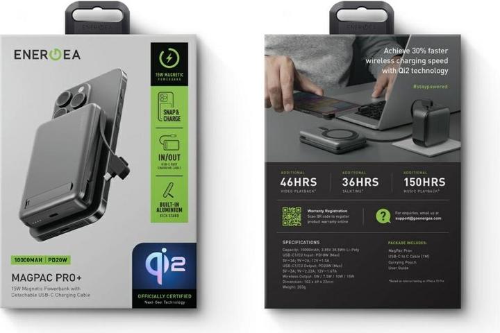 Produktbild Energea Induction PowerBank MagPac Pro Plus 10000mAh Qi2 Magsafe grey (10000 mAh, 20 W, 37 Wh)
