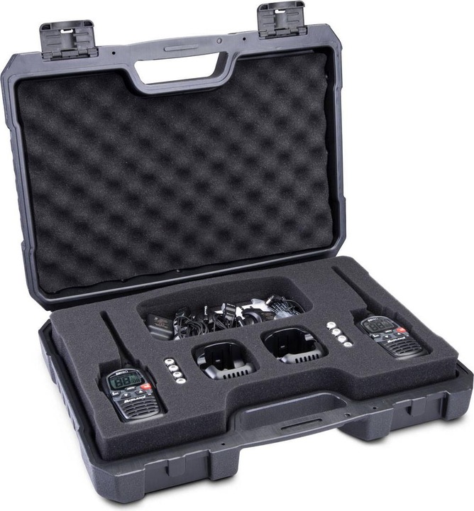 Produktbild Midland G9 Pro 2er Kofferset, PMR446 2 Standlader, 2 MA24-L Headsets, 8 AA Akkus (1800 mAh) (12 km)