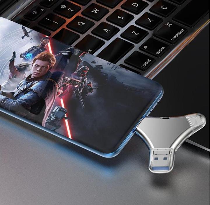 Produktbild PowerGuard 4-in-1 USB-C & Lightning MicroUSB 128GB FlashDrive USB 3.0 OTG Adapter (Lightning, Micro USB, USB-A, USB-C, Micro USB)