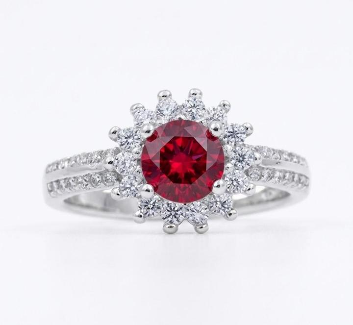 Actual product image Passion Rhodium-Plated Silver Ring - Zirconia - Synthetic Ruby (54)