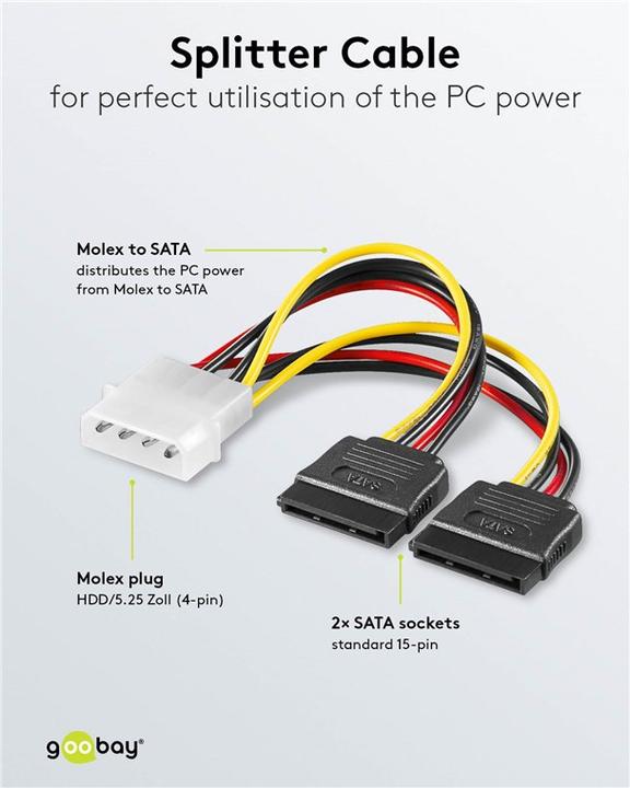 Produktbild Goobay SATA Power Adapter 4Pin - 2x15Pin Molex (13 cm)