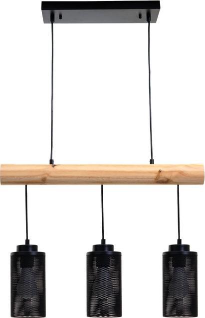 Actual product image Swisshandel24 Hanging Lamp, Industrial Vintage Solid Wood Metal Black - 3 Tube Lamp Shades (E27)