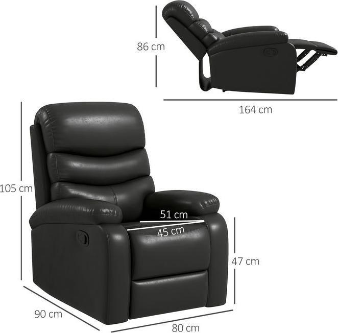 Image du produit Swisshandel24 Fauteuil relax, fonction chaise longue, repose-pieds, charge max. 125 kg, similicuir, noir