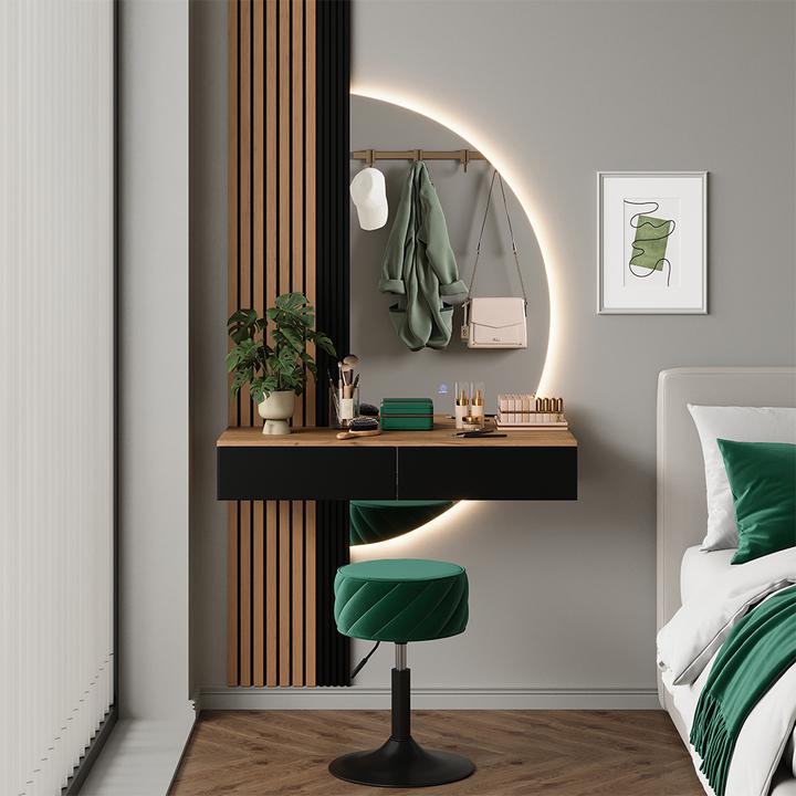 Actual product image Vicco Vanity table Melina, Oak/black, 100 cm with LED mirror