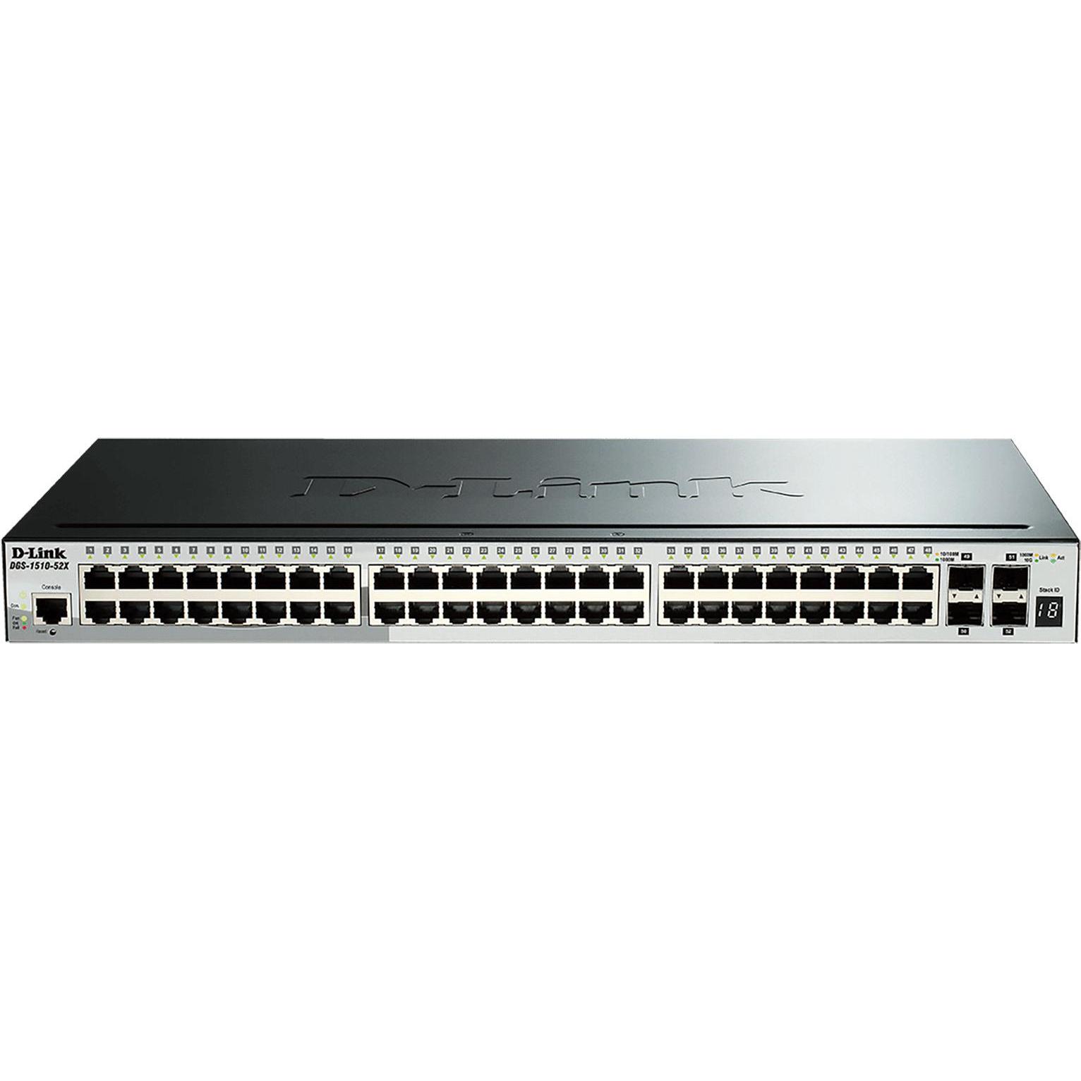 D-Link DGS-1510-52X Gigabit Switch 52-Port Smart Managed Stack (52 Ports), Netzwerk Switch, Schwarz