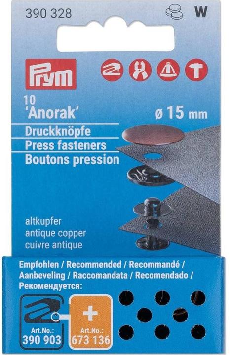 Produktbild Prym Druckknopf Anorak, zum nachfüllen, altkupfer 15 mm, Karte 10 Stk.