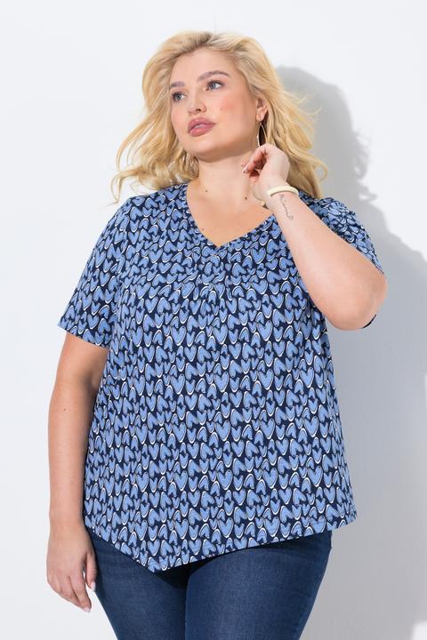 Image du produit Ulla Popken T-shirt imprimé petits coeurs, base en pointe, col en V et manches courtes (42, 44)