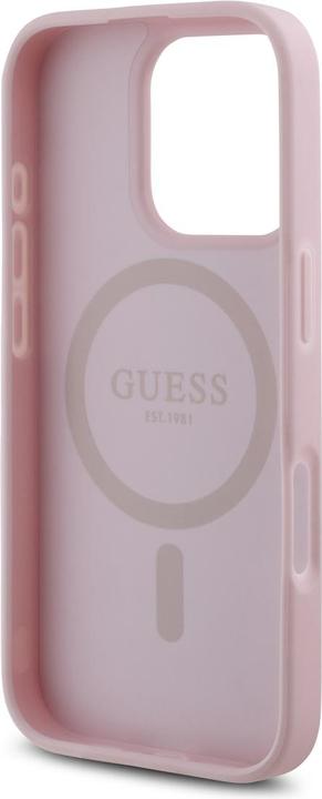 Actual product image Guess PU Grained 4G Small Metal Logo MagSafe Case Cover for iPhone 16 Pro Max - Pink (Apple iPhone 16 Pro Max)