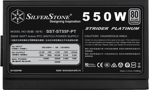 Actual product image Silverstone SST-ST55F-PT Strider 80 PLUS Platinum, modular - 550 Watt (550 W)