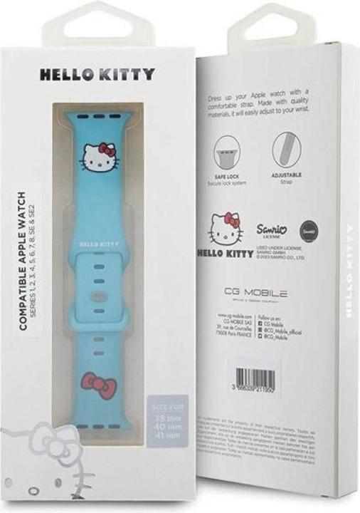 Actual product image Hello Kitty Pasek HKAWMSCHBLB Apple Watch 38/40/41mm niebieski/blue strap Silicone Kitty Head (38 mm, Silicone, Stainless steel)
