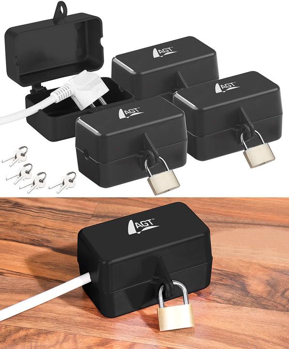 AGT 4er-Set abschliessbare Stromstecker-Schutzbox inkl. Vorhängeschloss