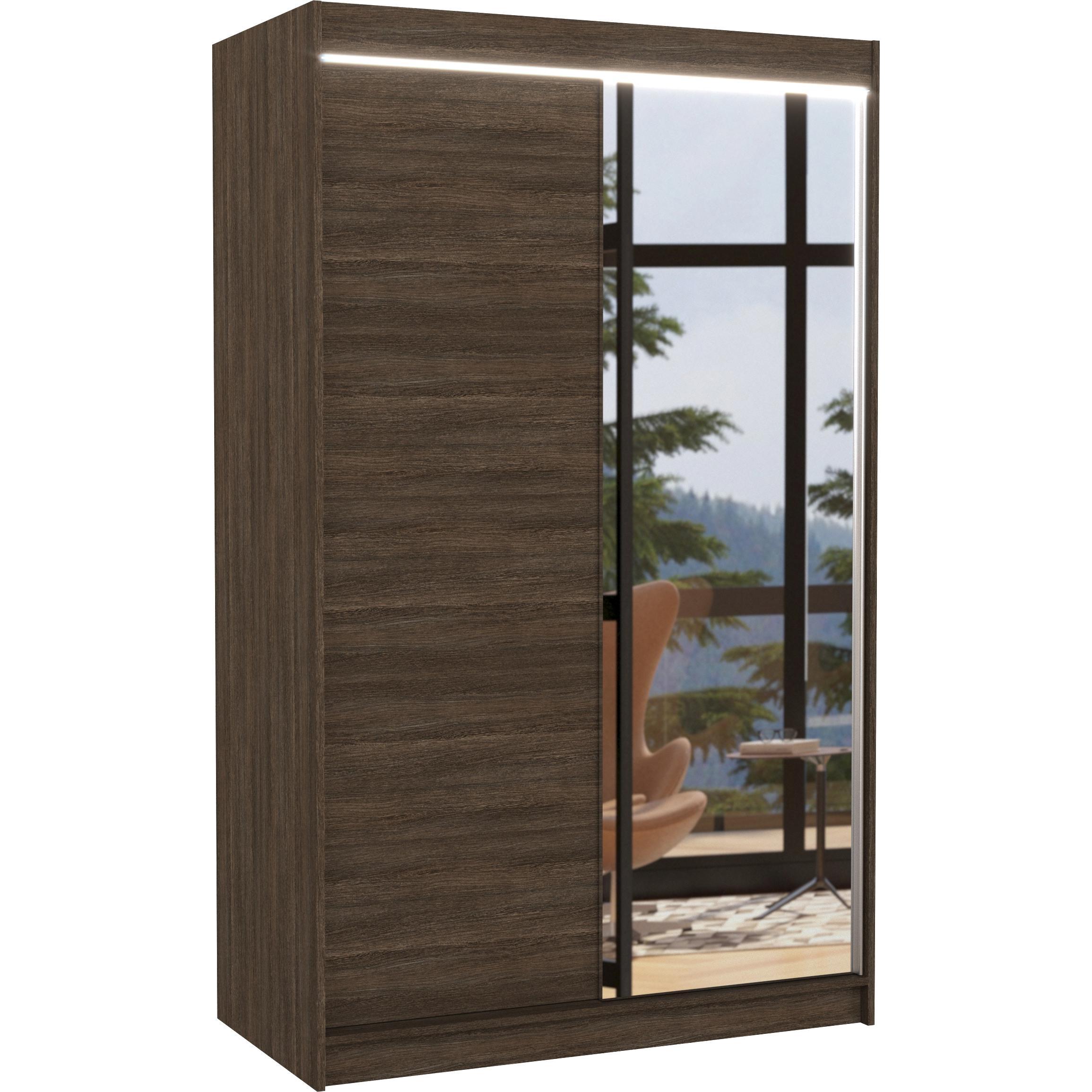 ADRK Furniture, Kleiderschrank, Verschiebbarer Kleiderschrank mit Spiegel und Beleuchtung LED REWENA 120 (120 x 58 x 200...