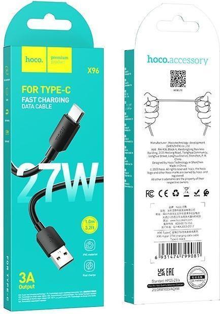 Produktbild Hoco USB-A to USB-C X96, 27W, 1m, schwarz (1 m, USB 2.0, 27 W)