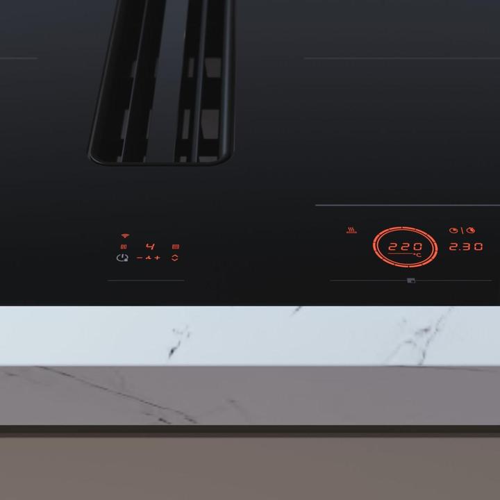 Produktbild Asko Induktionskochfeld 80 mit Dunstabzug, Celsius°Cooking HIHD 854GF Schwarz glänzend (83 cm, Elektrokochfeld)