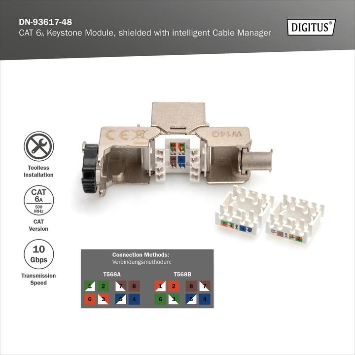 Image du produit Digitus CAT 6A Keystone Jack, blindé, 48 pièces connexion sans outils (Module Keystone)