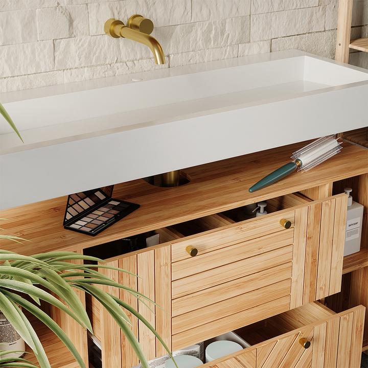 Immagine prodotto Vicco Waschbeckenunterschrank Lucie, Bambus, 100 x cm mit 2 Schubladen (100 x 36 x 65 cm)