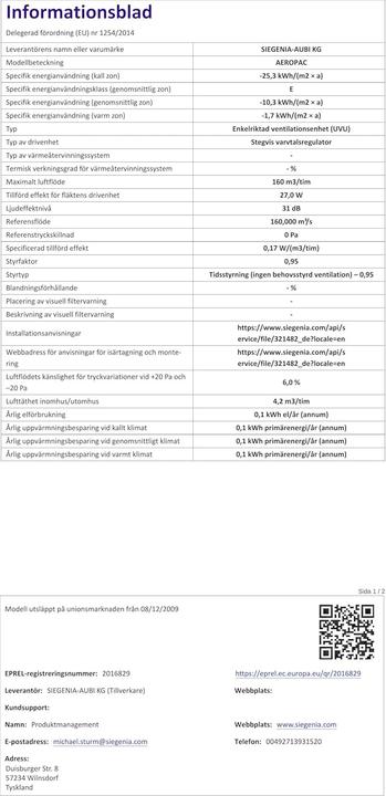 Nährwerte und Zutaten Siegenia Wandventilator