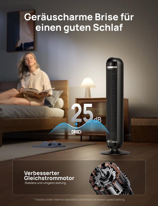 Actual product image Dreo - Quiet Tower Fan, 8 Speeds, 4 Modes, 92cm (25 dB)