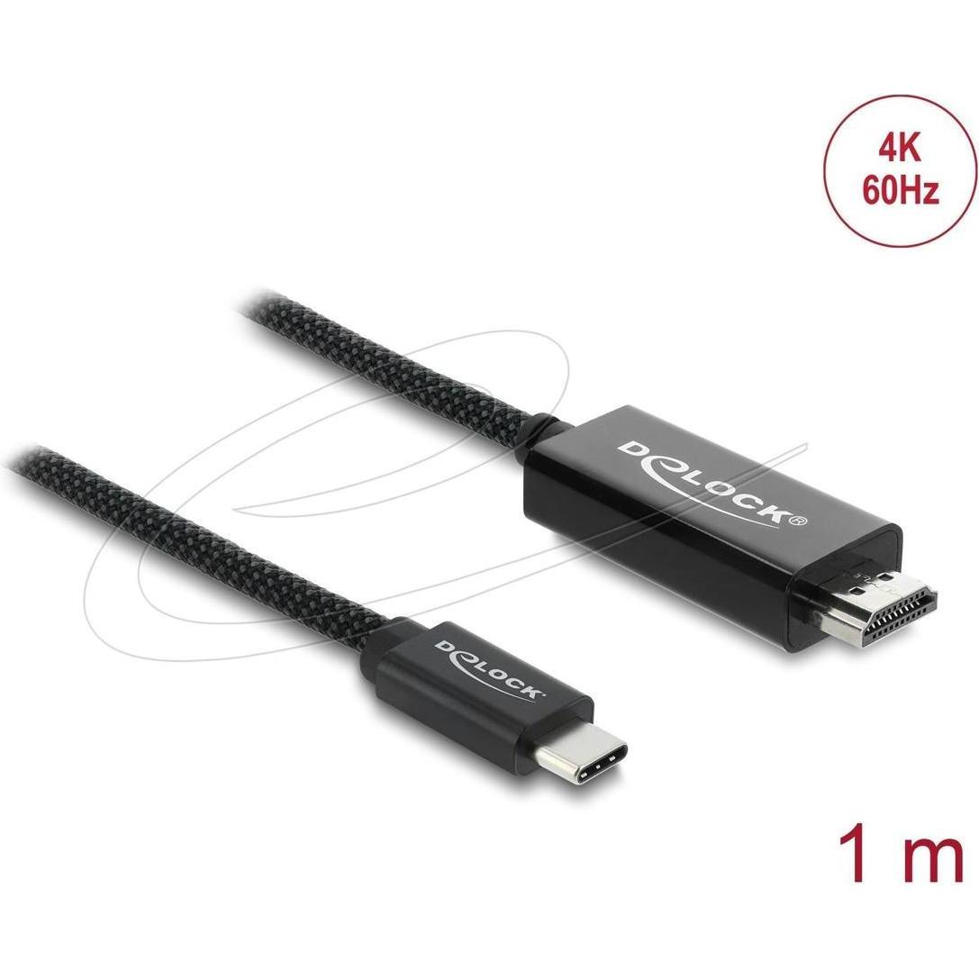 Delock Koaxiales USB Type-C zu HDMI Kabel DP Alt Mode 4K 60 Hz mit Geflechtmantel 1m (1 m), Cavo video