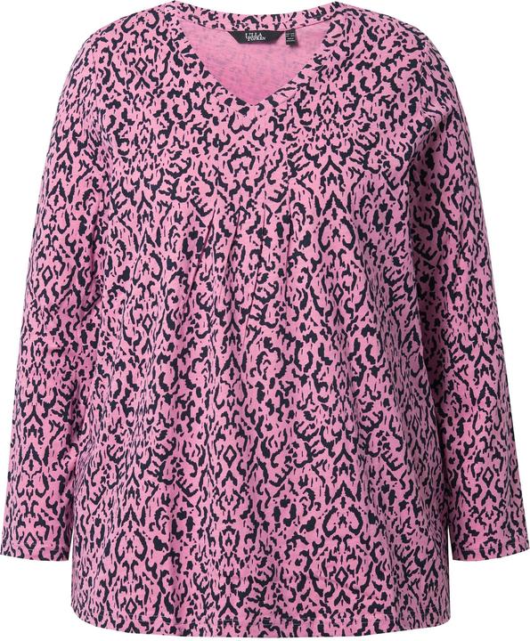Image du produit Ulla Popken T-shirt avec plis fantaisie, décolleté en V et manches 3/4, coupe évasée (58)