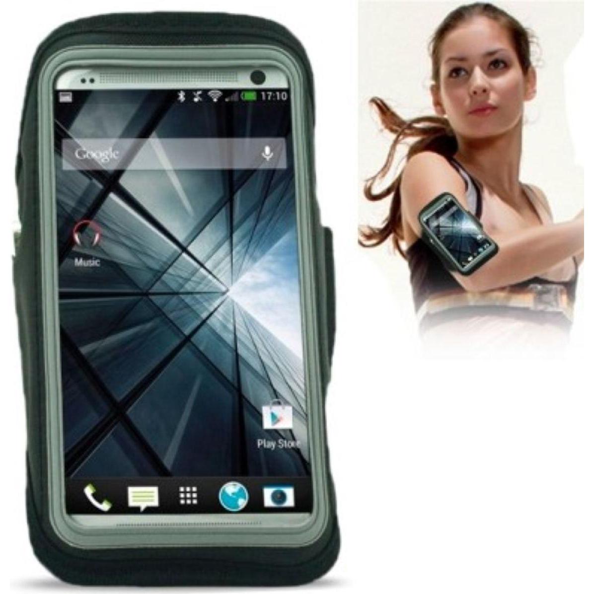 König Design Sportarmband Tasche für Handy HTC One M7 Grau, Smartphone Sportarmband, Grau