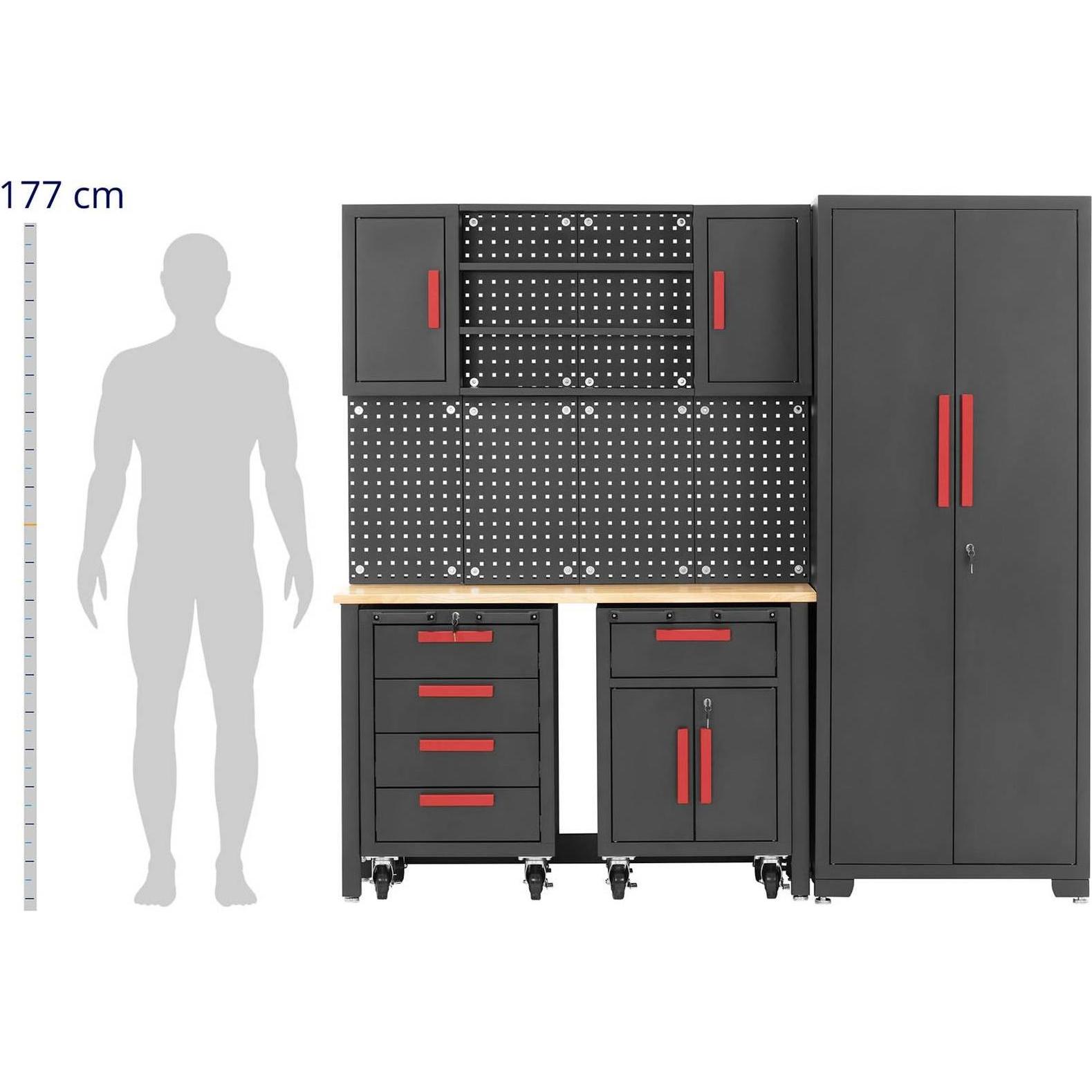 Thumbnail - MSW, Werkstattschrank, Werkstattschrank modular 132 x 42,7 x 2,5 cm Platte Lochwand 2 Rollcontainer (19 cm, 20.70 cm)