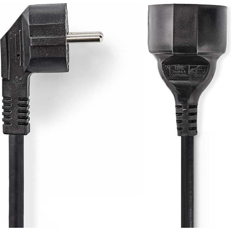 Nedis, Verlängerungskabel, Stromkabel Schutzkontaktstecker Schutzkontaktsbuchse abgewinkelt gerade Vernickelt (3 m, CEE ...