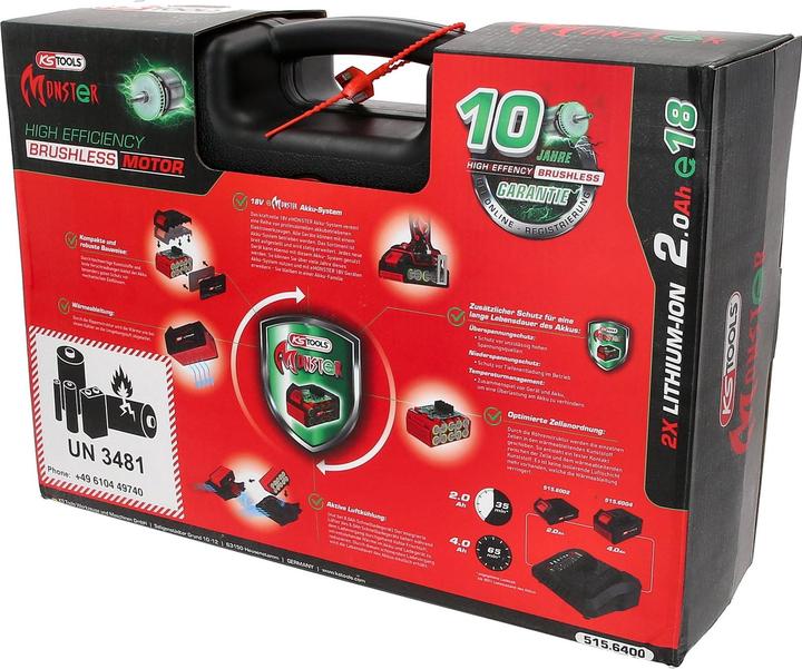 Produktbild KS Tools eMONSTER Brushless-Akku-Bohr-Schrauber-Satz, 4-tlg| 18 Volt, 2 Akkus und Ladegerät