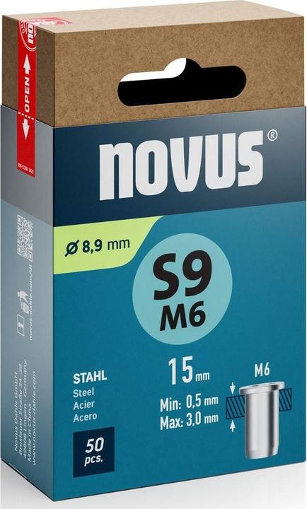 Novus Nietmutter S9 M6, L: 15 mm Stahl