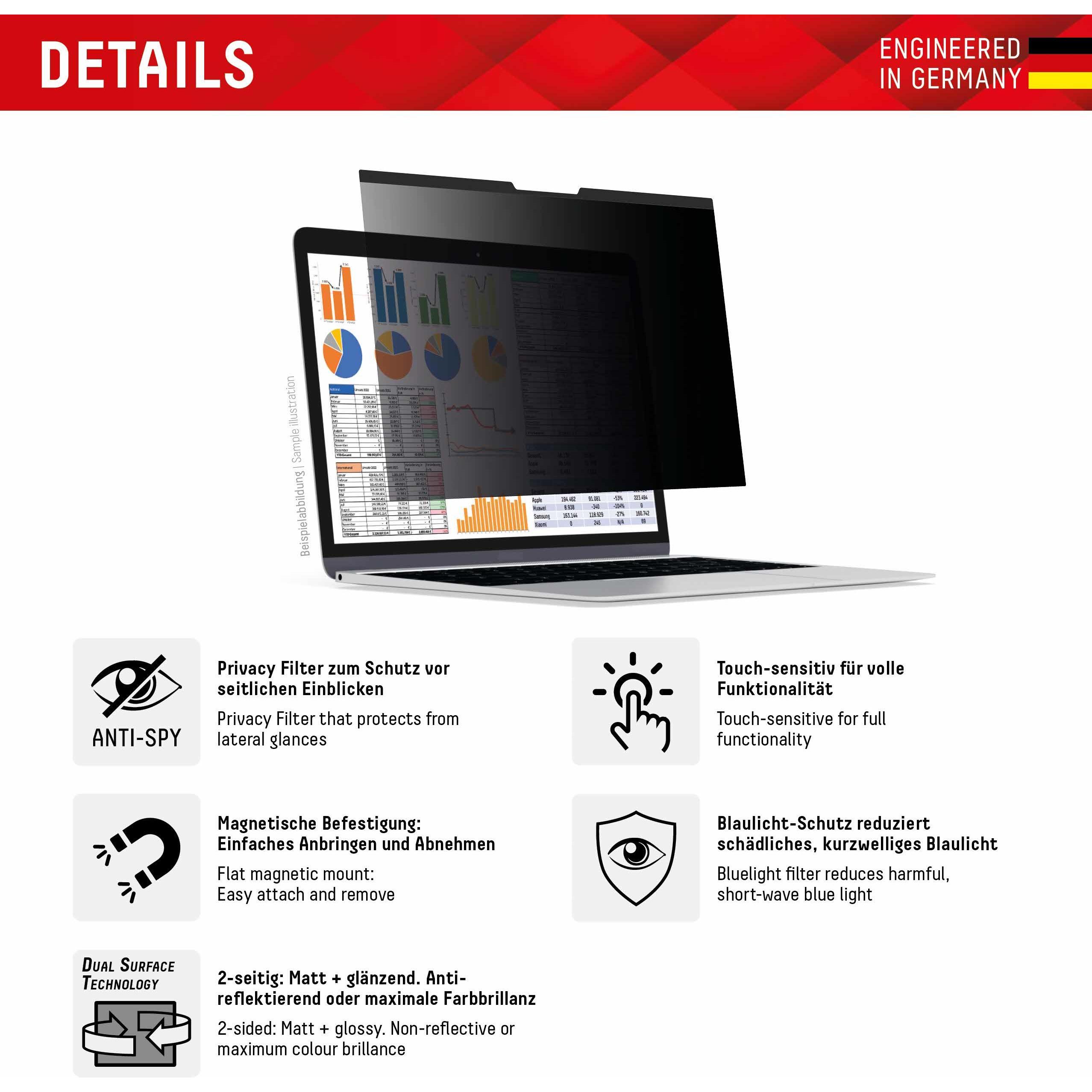 Thumbnail - Displex Privacy Safe, Laptop Blickschutzfilter (16.20", 16 : 10), Notebook Schutzfolie