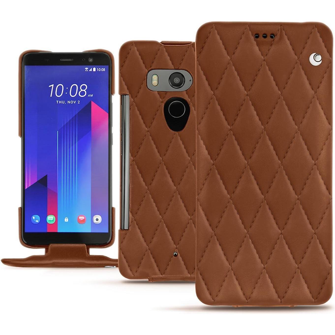 Noreve Lederschutzhülle vertikal (HTC U11+), Smartphone Hülle, Braun
