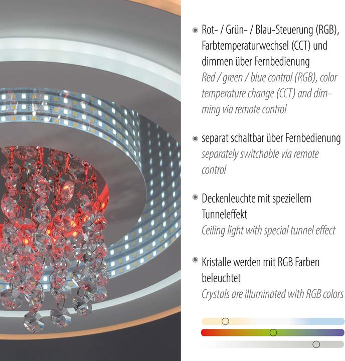 Actual product image Just Light Deckenlampe TOLAGO RGB Kristall Prismen weiss, dekorativ Lichteffekt RGB (2800 lm)