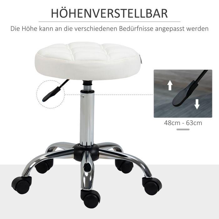 Produktbild Swisshandel24 Drehhocker, Salonhocker, höhenverstellbar, Kunstleder, Steppdesign, Ø35,5x48-63cm, Weiss/Silber