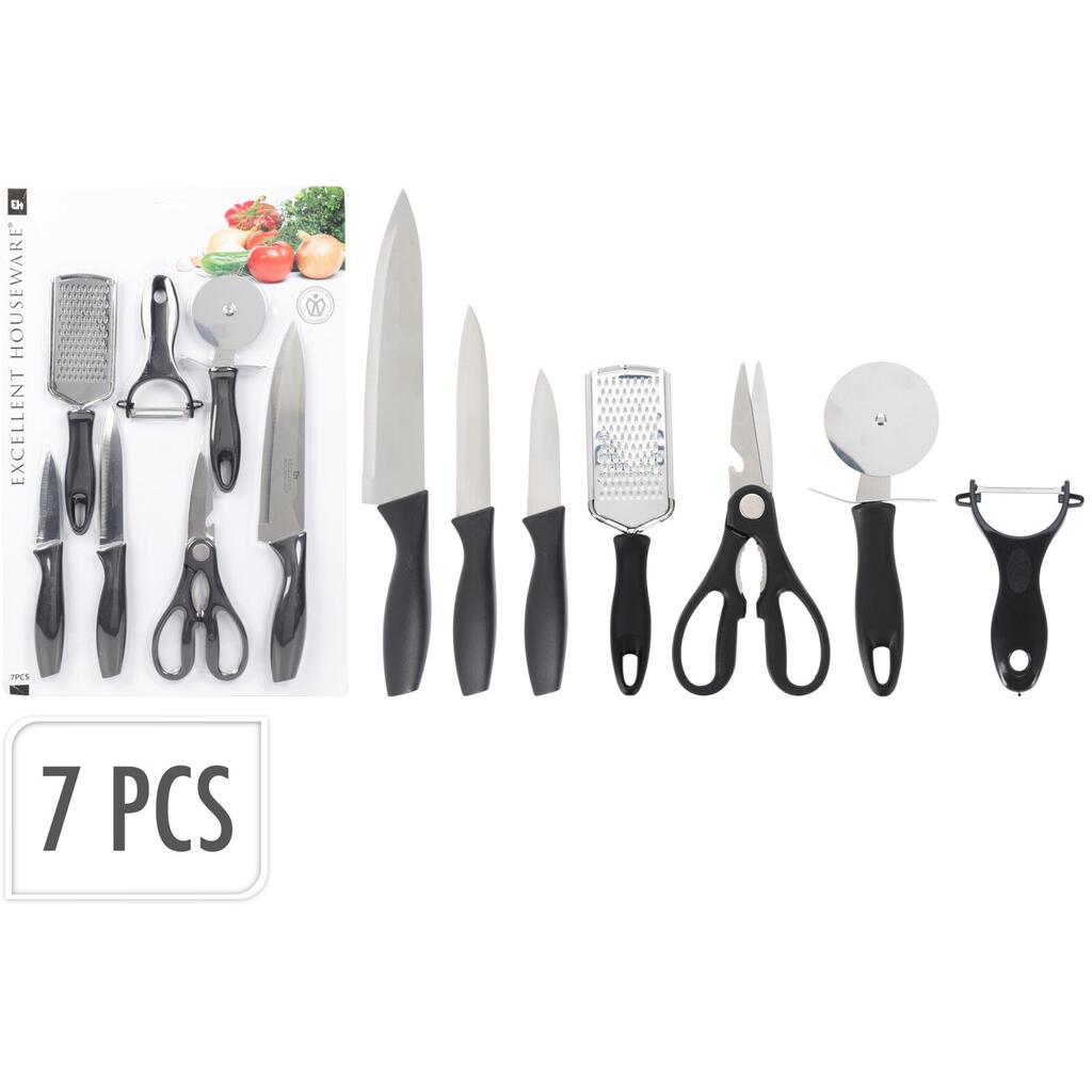 Thumbnail - Excellent Houseware Messer-Set 7-teilig, Messerblock, Schwarz