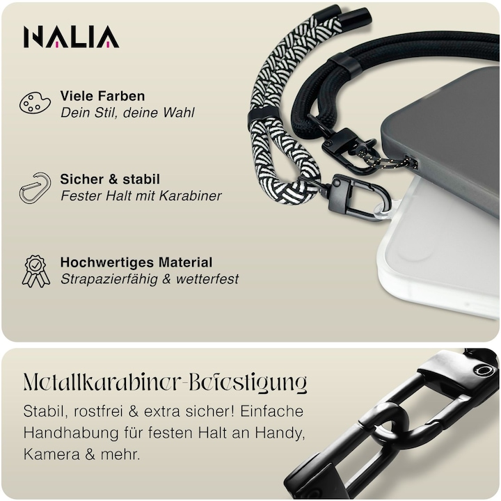 Produktbild Nalia Wristy Lanyard Handykette – Universal Trageband für Smartphones – Verstellbar, Soft & Elastisch