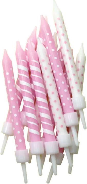 Creative Party Kerzen mit Punkten - Rosa und Weiss (12St.) (12 Stk.)