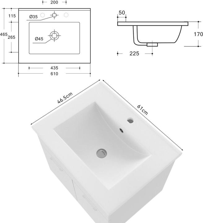 Produktbild SONNI Badmöbel-Set mit Unterschrank, Badmöbel 60cm Hochglanz 2-teiliges Set