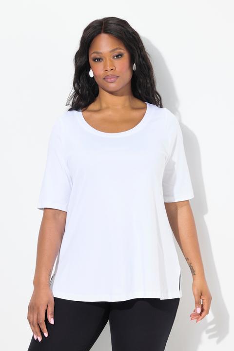 Immagine prodotto Ulla Popken T-shirt dal taglio svasato in cotone Pima con scollo a girocollo e maniche a 3/4 (50, 52)