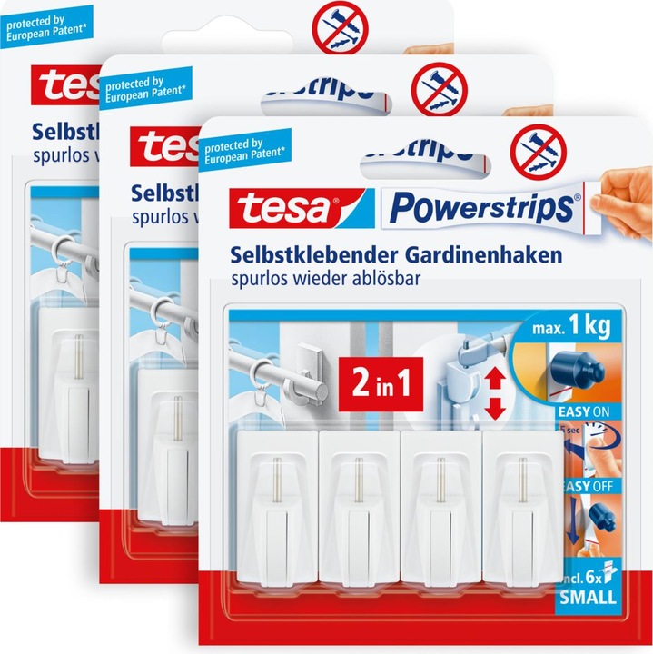 Produktbild tesa 3x Powerstrips Gardinenhaken 12 Haken